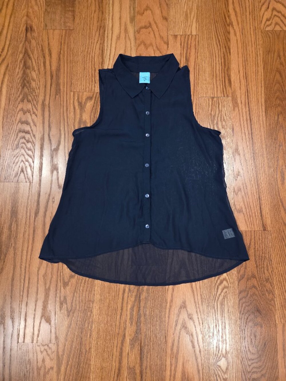 Happening in the Present HIP Navy Blue Chiffon Blouse Medium Preppy